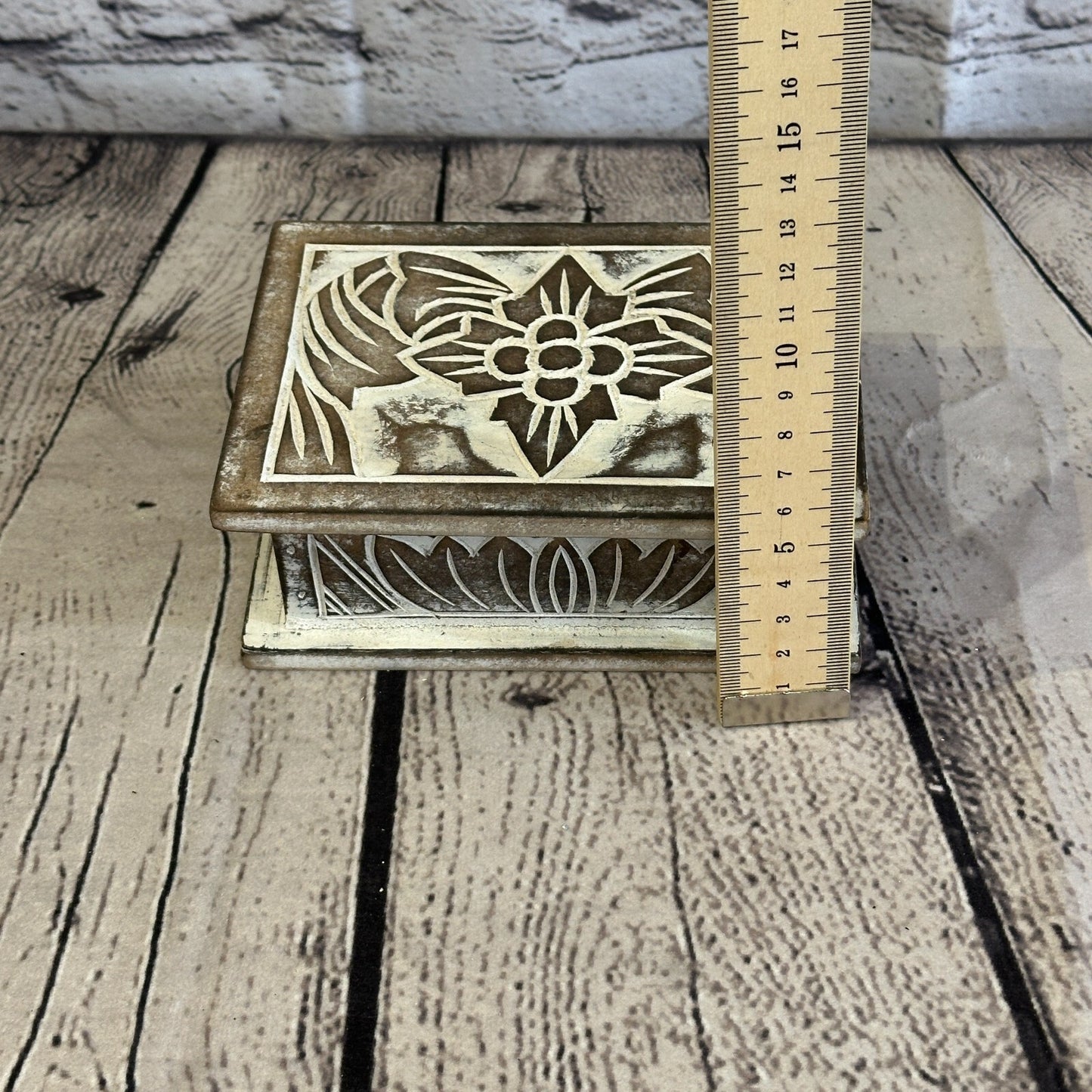 Brown Flower MDF Box Lotus 14cm x 10cm x 6cm Wooden Box Trinket Handmade