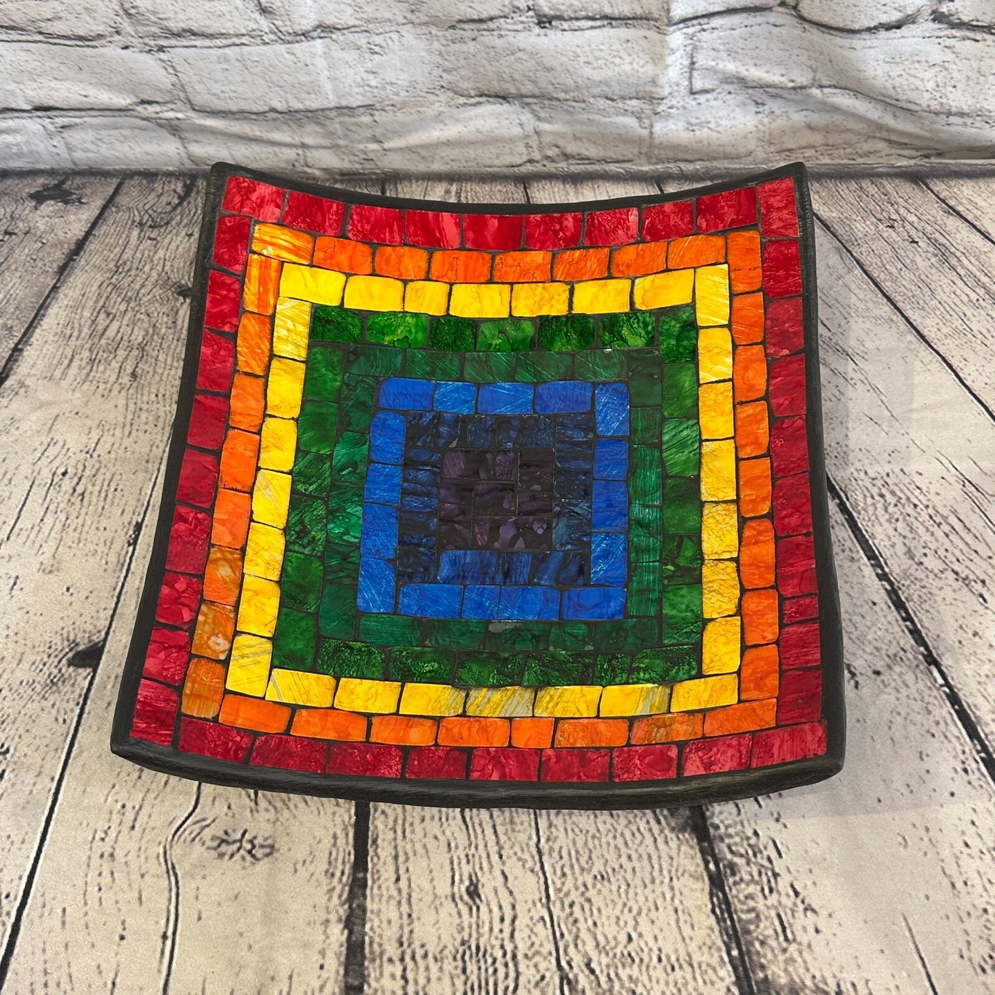 30cm Rainbow Eye Square Mosaic Handmade Ceramic Glass Tile Bowl Fruit