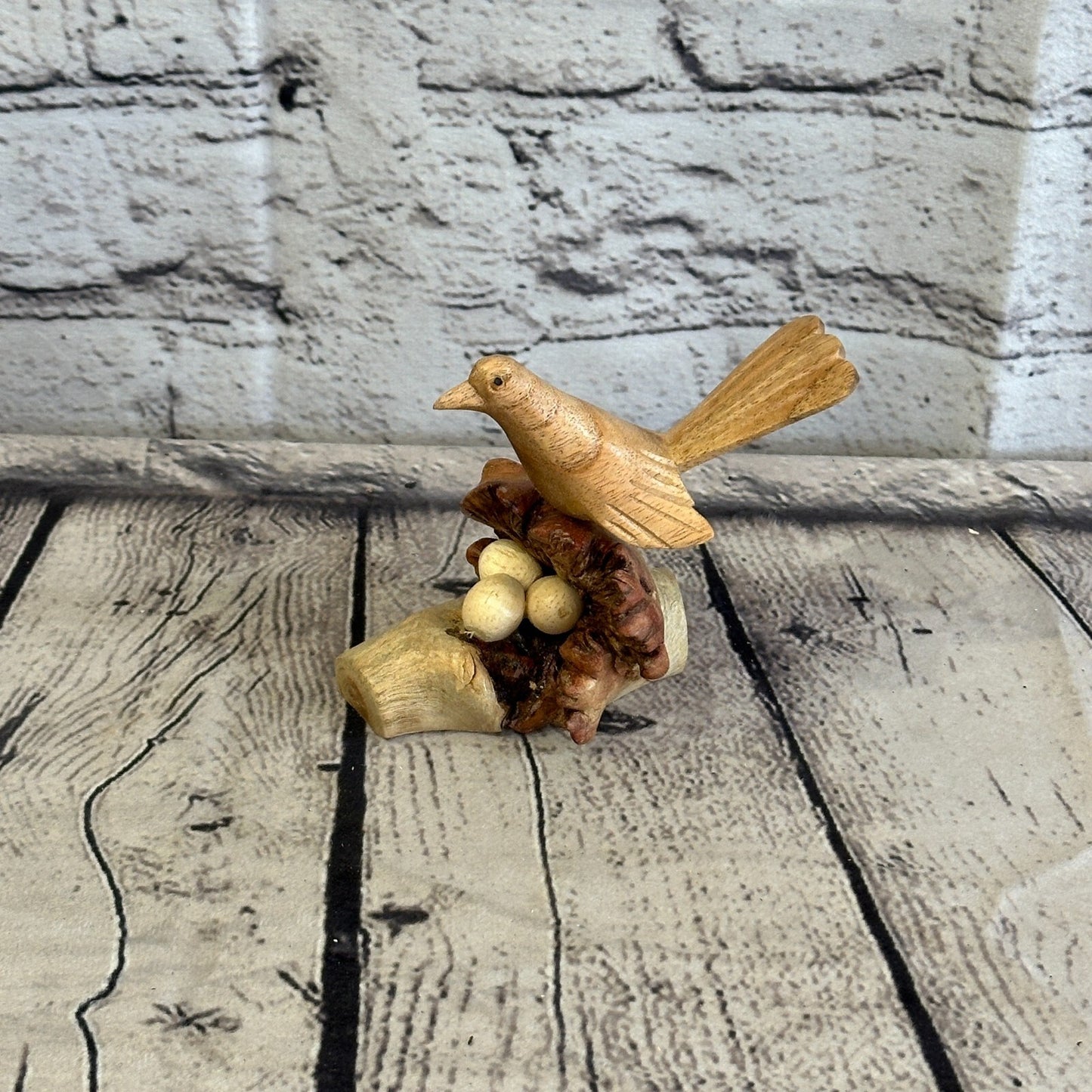 10cm Single Bird Nest Mushroom Parasite Ornament Natural Carving Fairtrade Wood