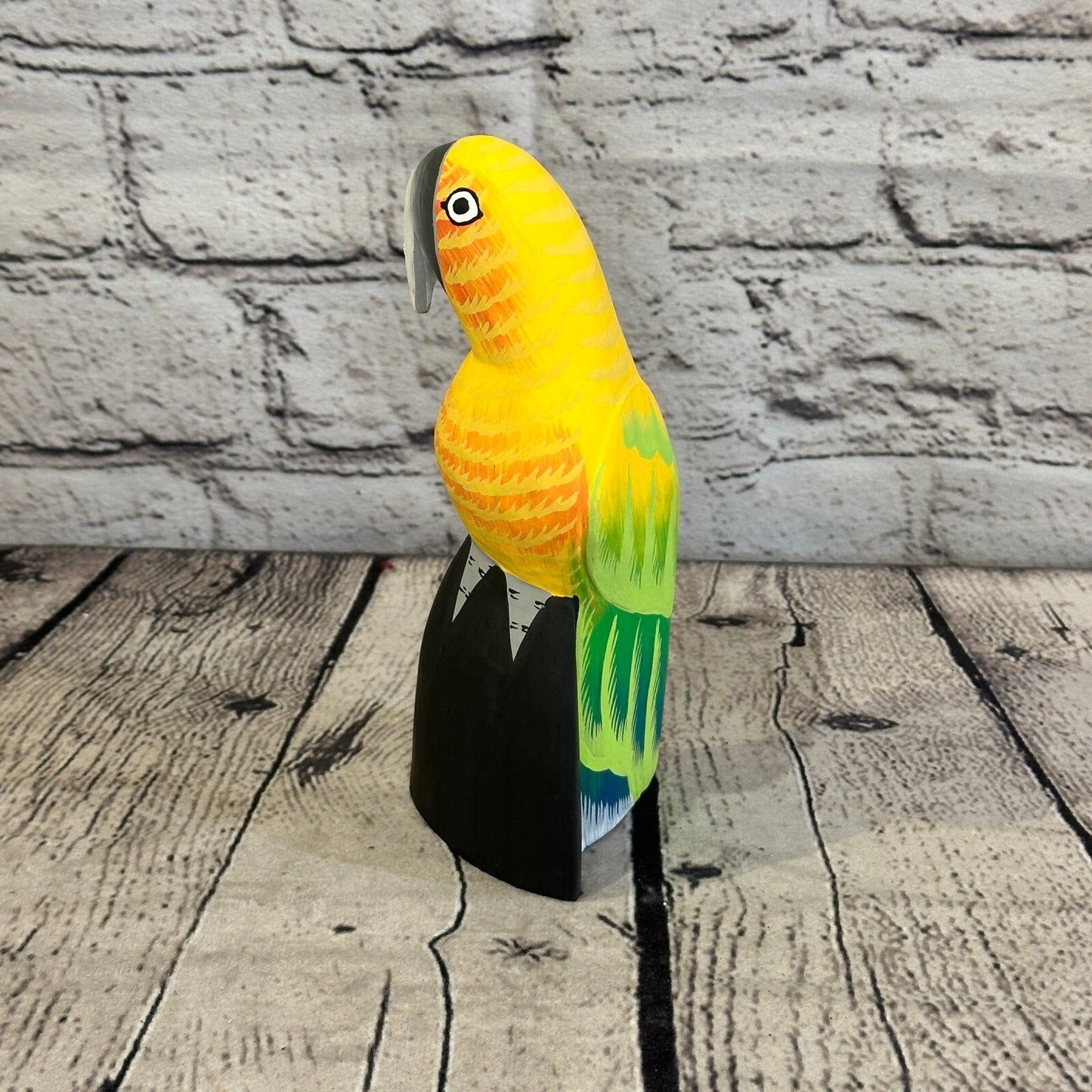 15cm Yellow Parrot Bird Ornament Statue Fair Trade Hand Made Carved Wood