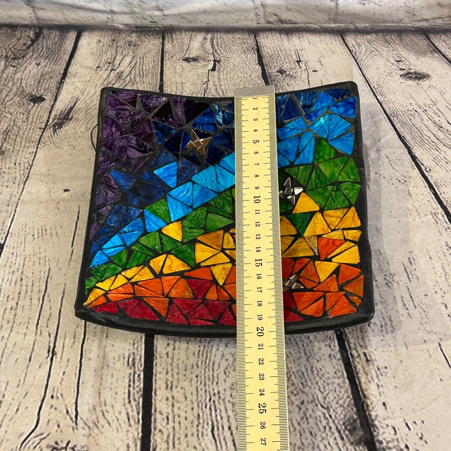 20cm Rainbow Stars Square Mosaic Handmade Ceramic Glass Tile Bowl Fruit