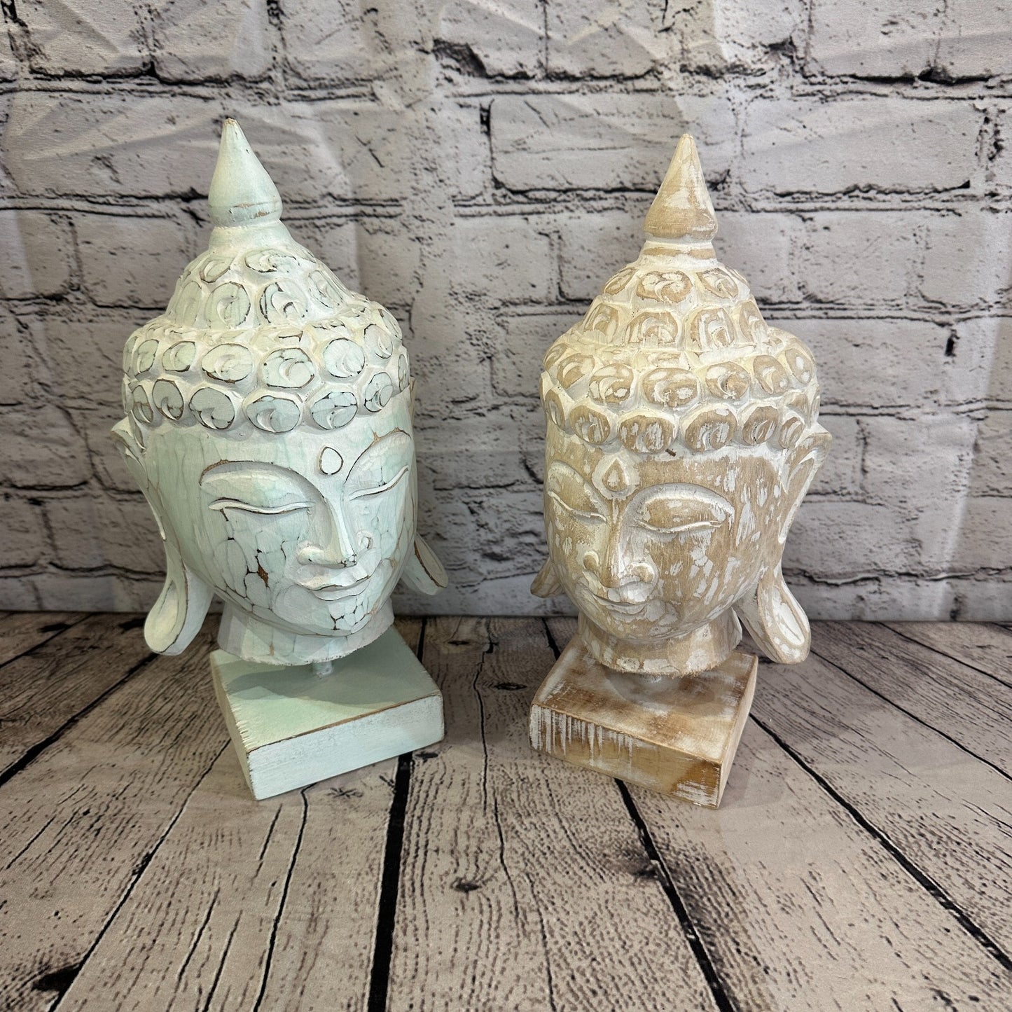 30cm White Buddha Head Wooden Standing Statue Figurine Ornament Fair Trade