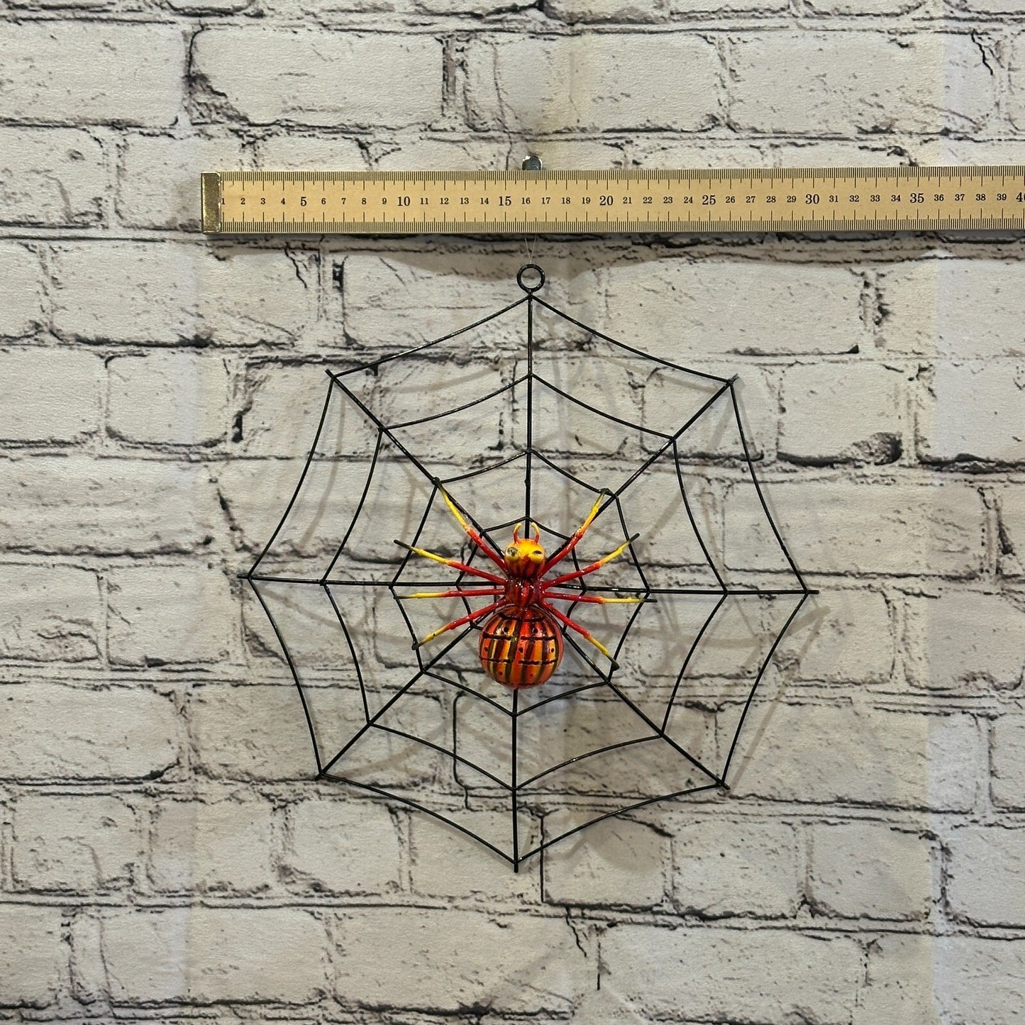 30cm x 30cm Orange Spider On Web Bug Metal Tin Wall Hanging Ornament Statue