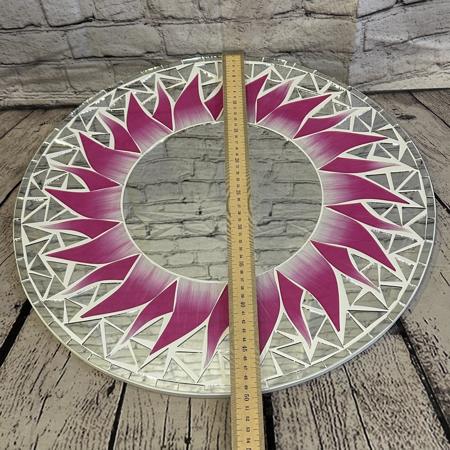 Pink Flame Sun Mosaic Tile Wall Mirror 50cm x 50cm 20 Inches Handmade New