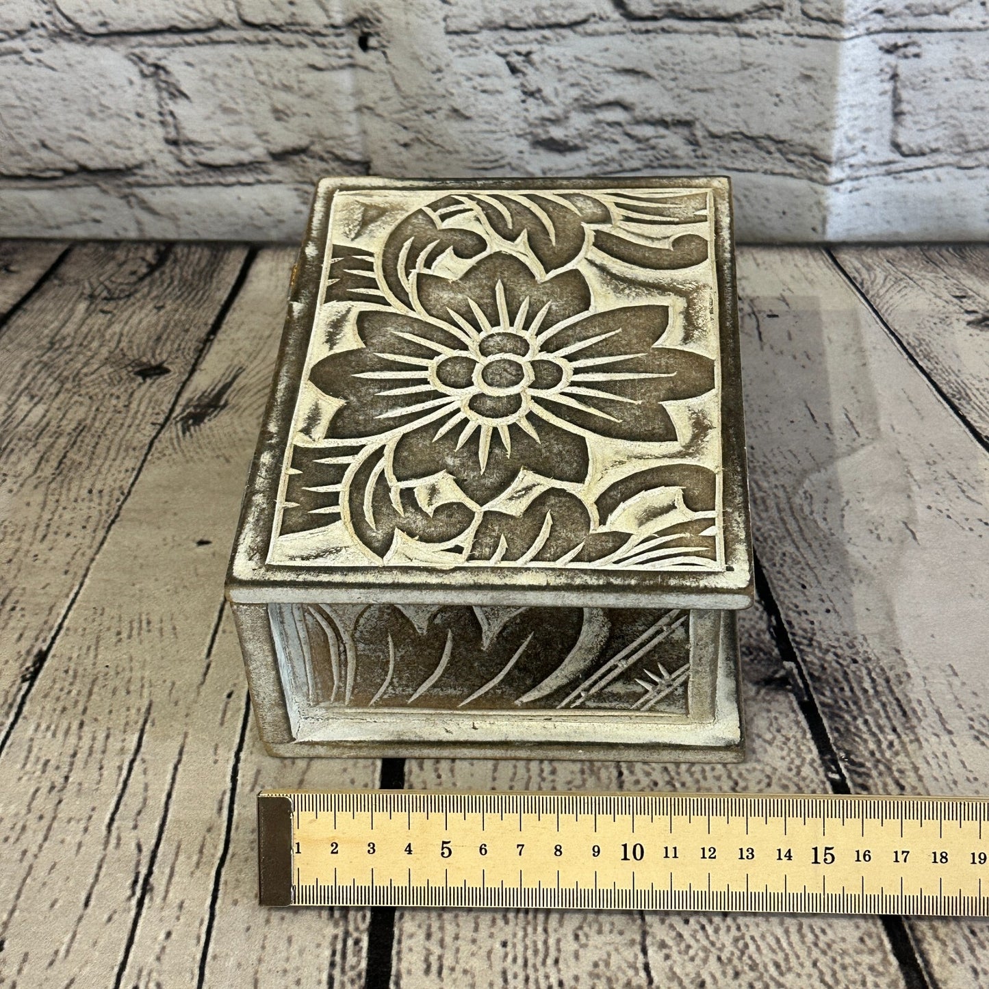 Brown Flower MDF Box Lotus 18cm x 12cm x 7cm Wooden Box Trinket Handmade