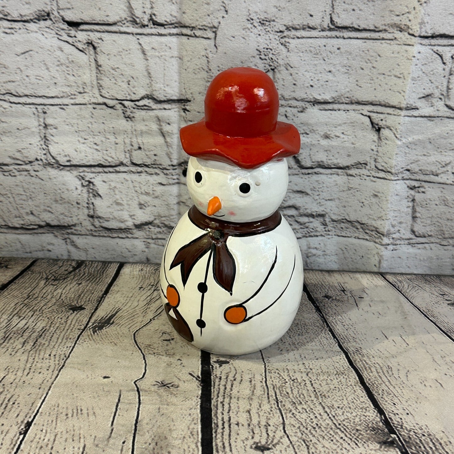 20cm x 10cm Red Top Hat Snowman Handcrafted Wood Xmas Christmas Ornament