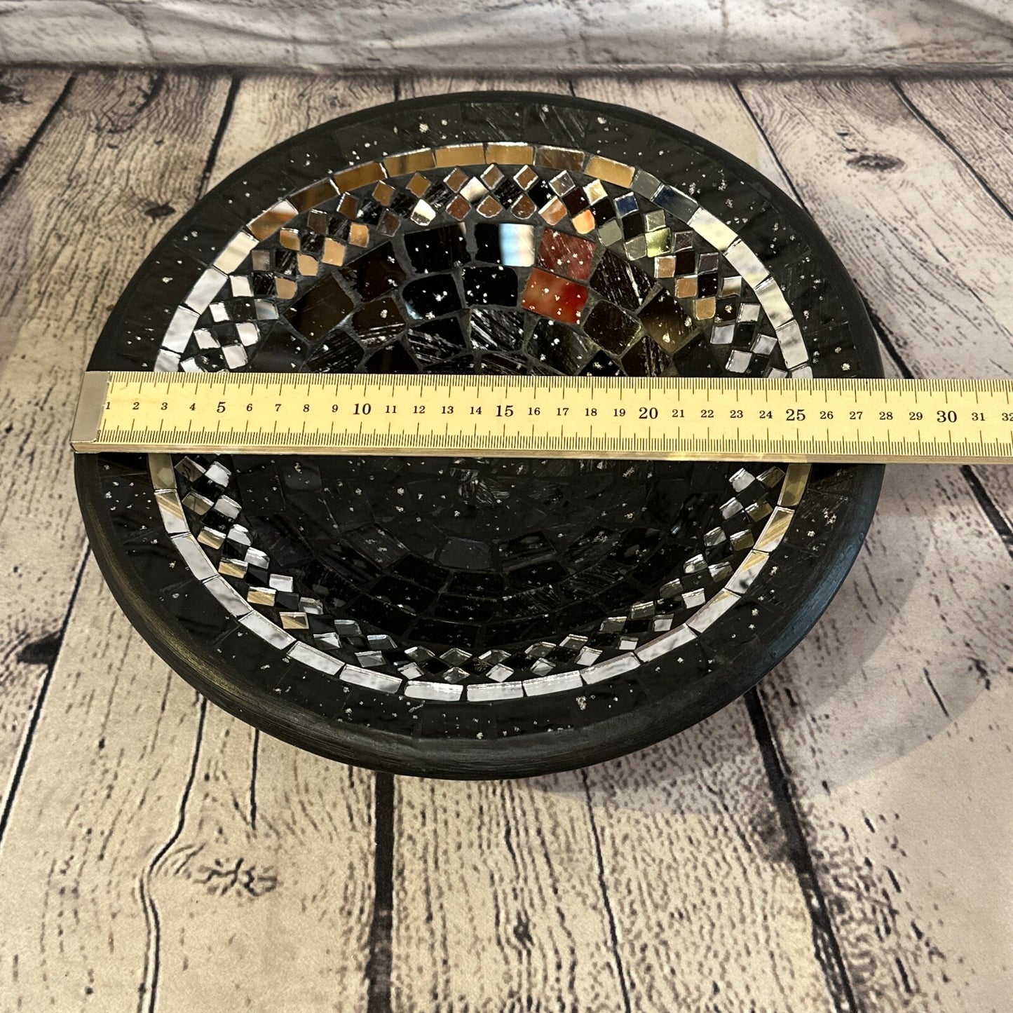 28cm Black Round Mosaic Handmade Ceramic Glass Tile Bowl Fruit