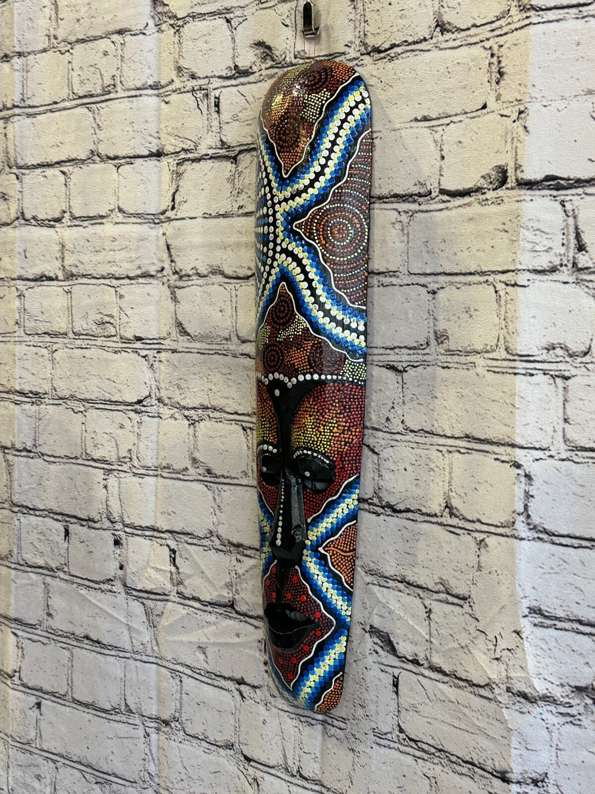 Mask 50cm Carved Wooden Dot Painted Ethnic Tribal Tiki Wall Art Handmade No 5