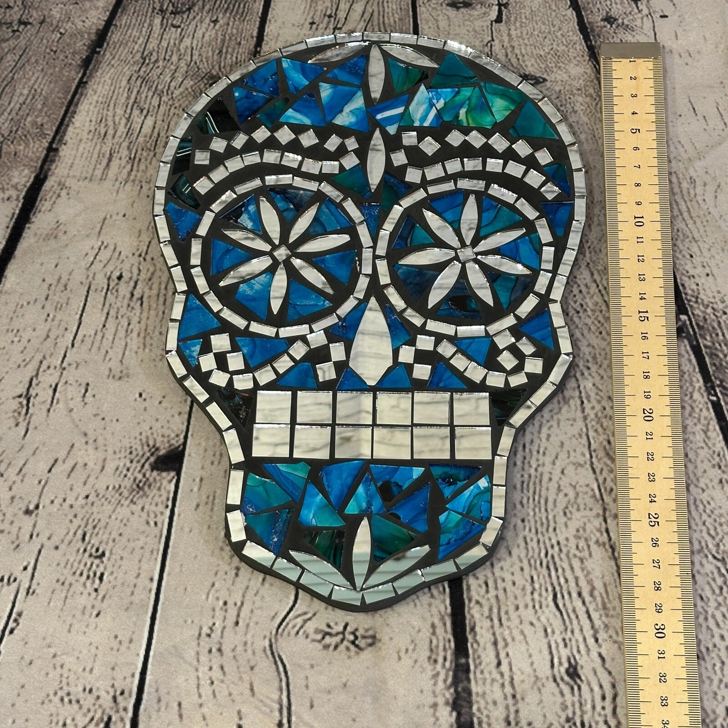 Blue Skull Mosaic Tile Wall Mirror 30cm x 20cm 12 Inches Handmade New