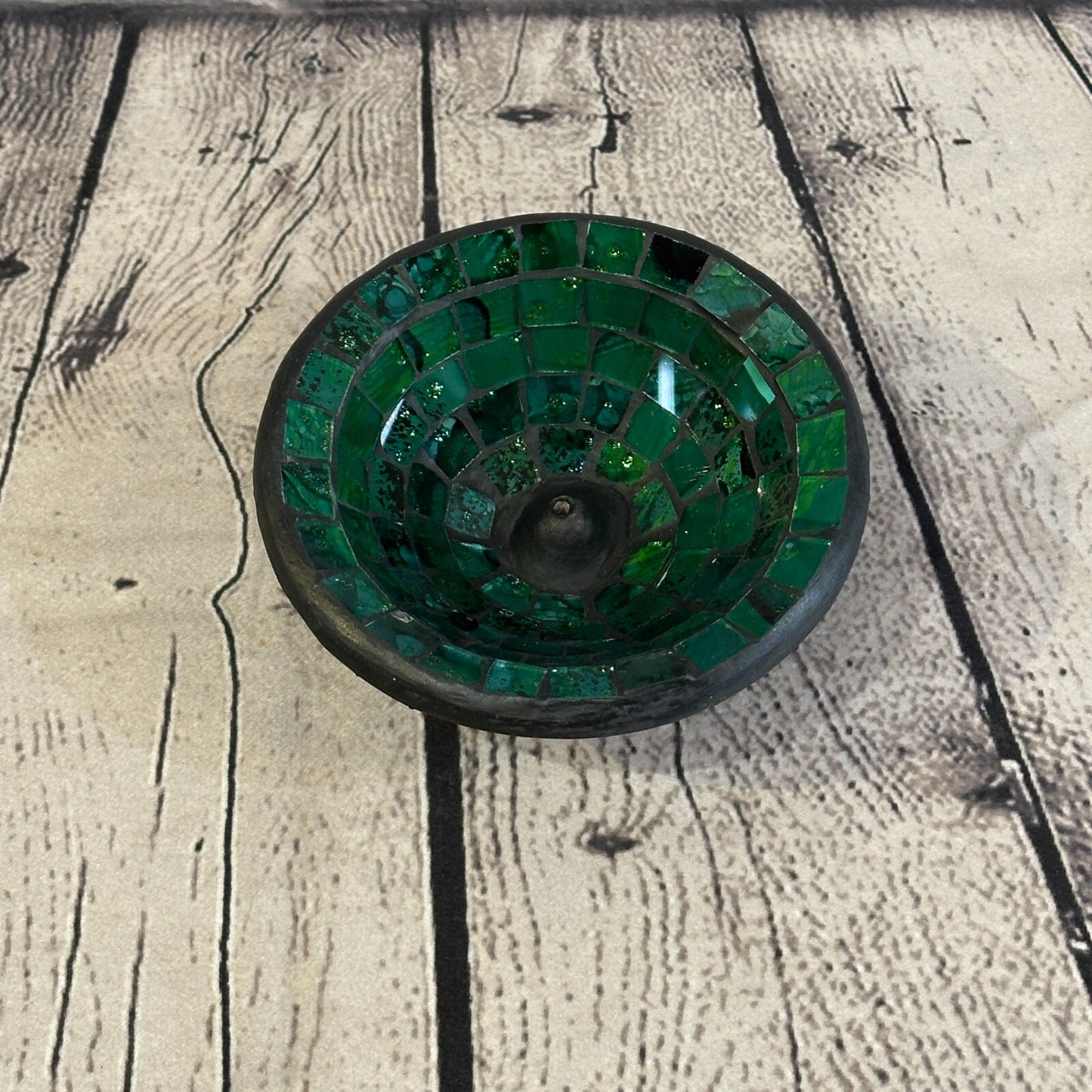 Green Mosaic Stick Holder Round Plate Buddhism Ash Catcher Joss Cone Insence
