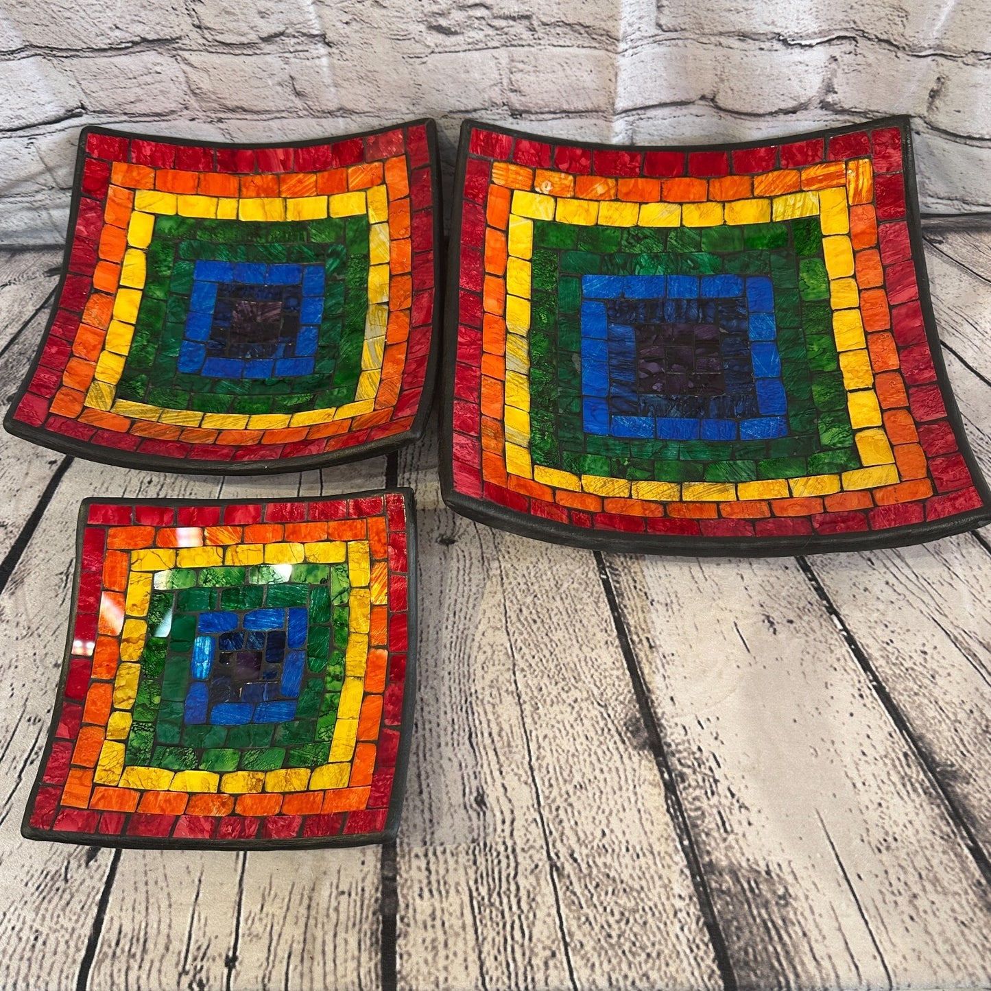 30cm Rainbow Eye Square Mosaic Handmade Ceramic Glass Tile Bowl Fruit