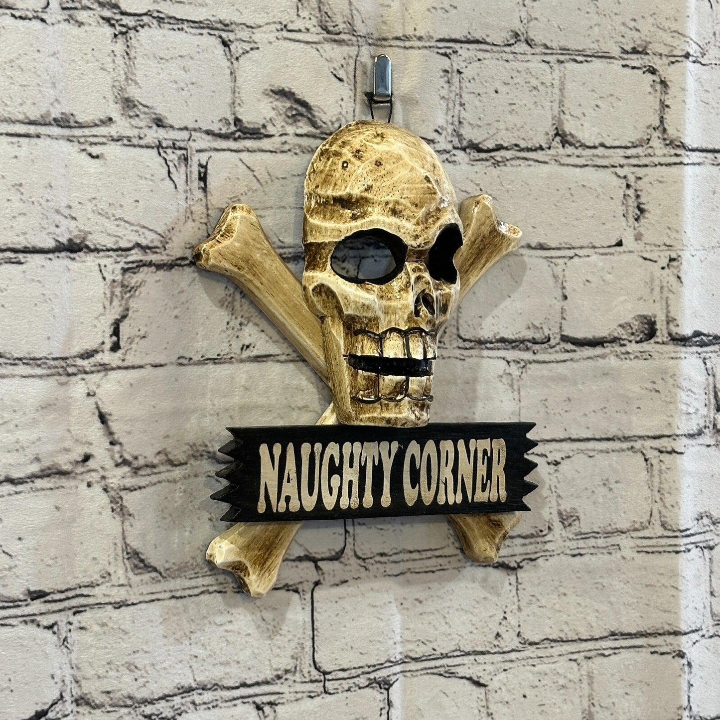 Skull & Crossbones Naughty Corner Pirate Sign Door Plaque 20cm x 20cm Handmade
