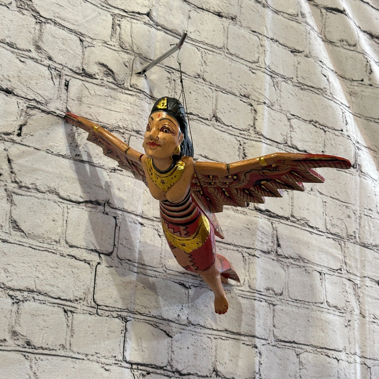 Red Shiva Goddess Folk Art Wood Flying Winged Mobile Spirit Chaser Guardian