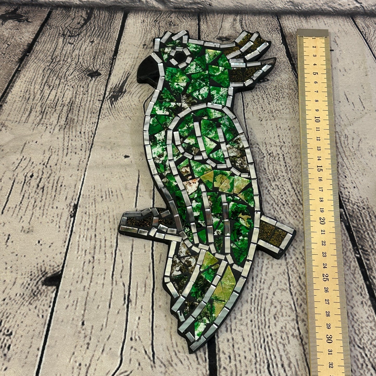 Green Bright Tropical Parrot Mosaic Tile Wall Mirror 30cm x 15cm Handmade New