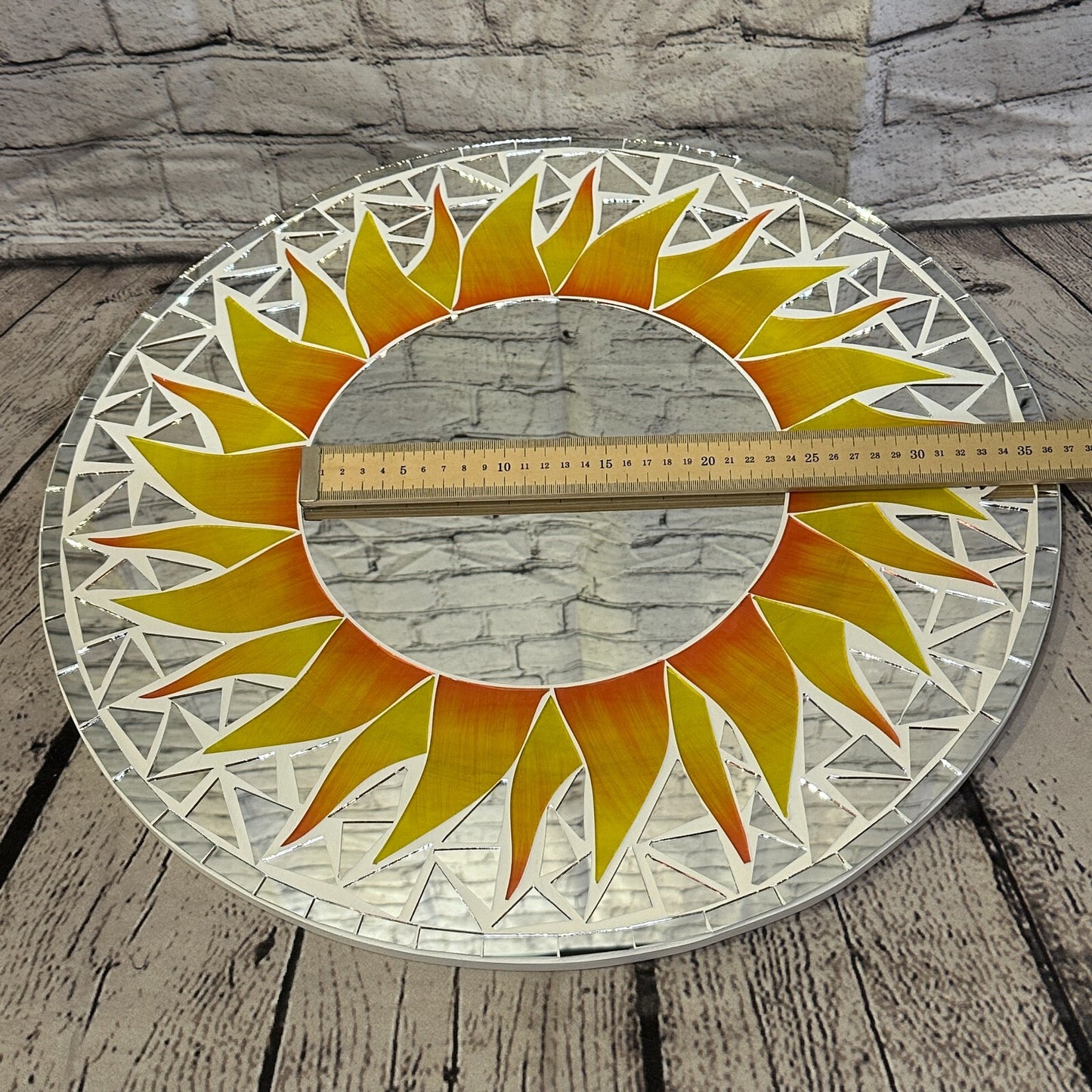 Orange Flame Sun Mosaic Tile Wall Mirror 50cm x 50cm 20 Inches Handmade New