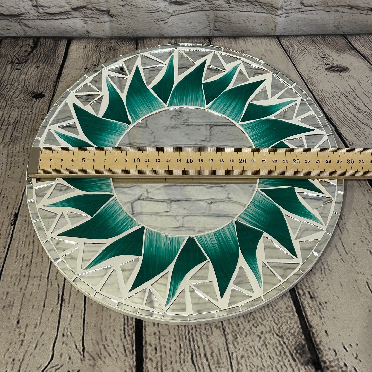 Green Flame Sun Mosaic Tile Wall Mirror 30cm x 30cm 12 Inches Handmade New