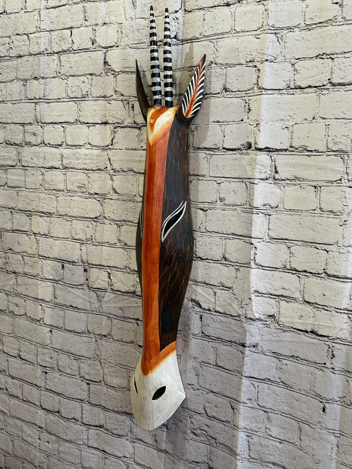 100cm Antelope Hand Carved Fair Trade Wooden Animal Wall Art Wall Hang Mask