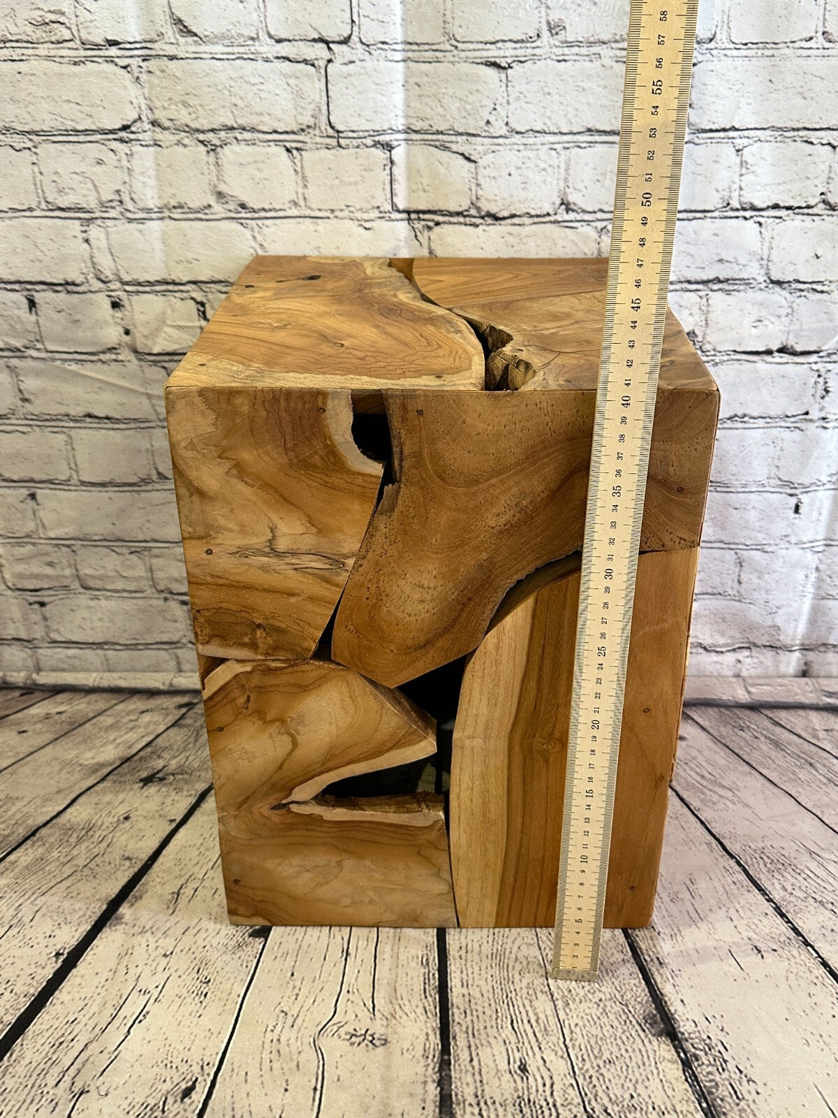 40cm x 30cm Teak Root Wood Block Side Table Lamp Stool Square Wood Coffee Table