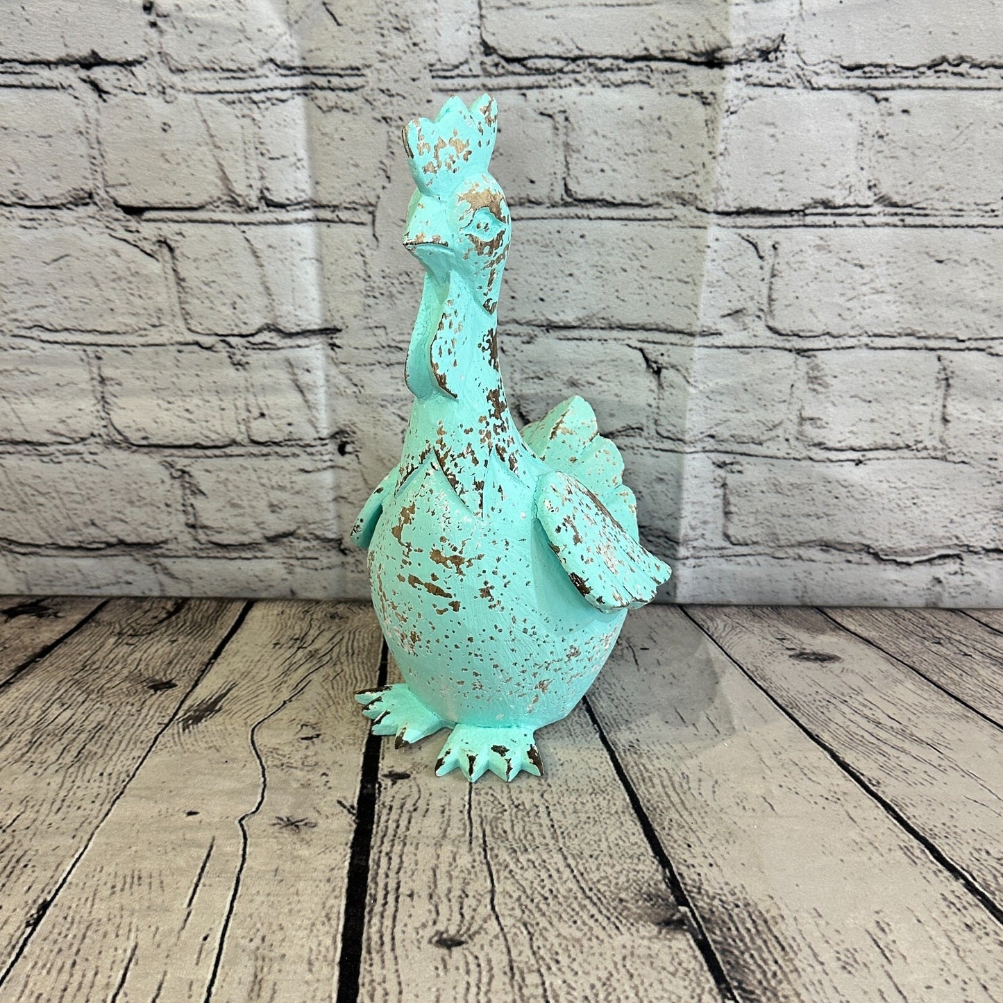 25cm x 12cm Green Shabby Wooden Rooster Cockerel Retro Collectable Hand Carved