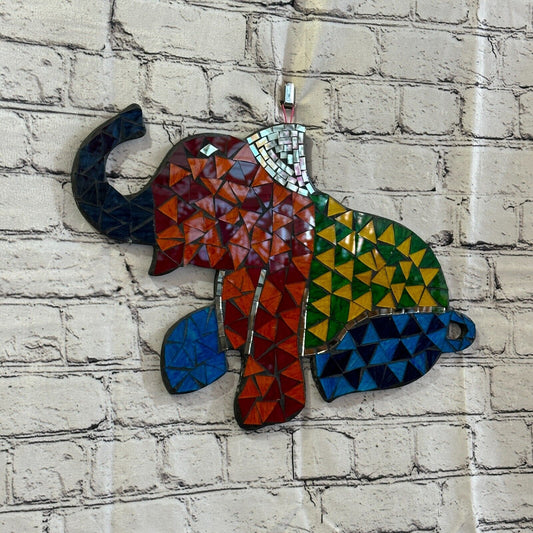 Rainbow Sitting Elephant Mosaic Tile Wall Mirror 40cm x 30cm Handmade New