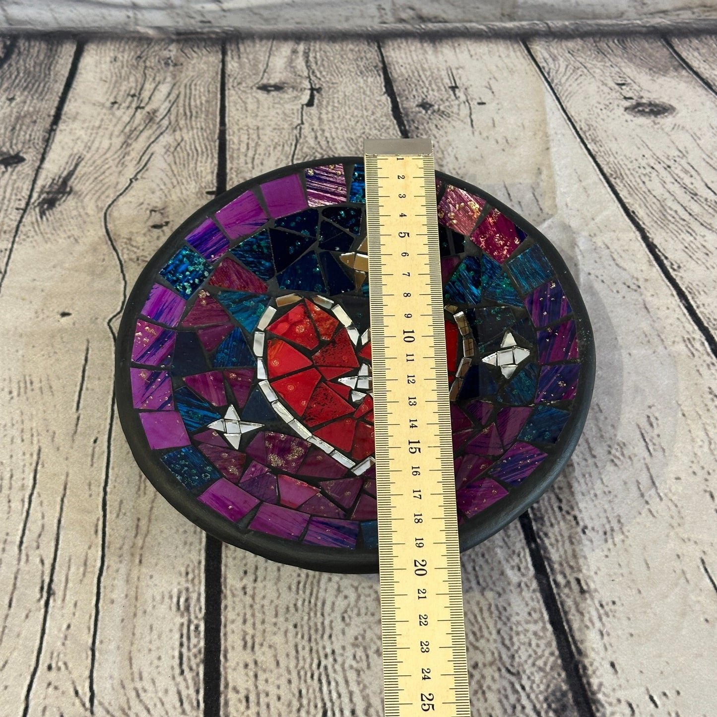 20cm Purple Red Heart Round Mosaic Handmade Ceramic Glass Tile Bowl Fruit