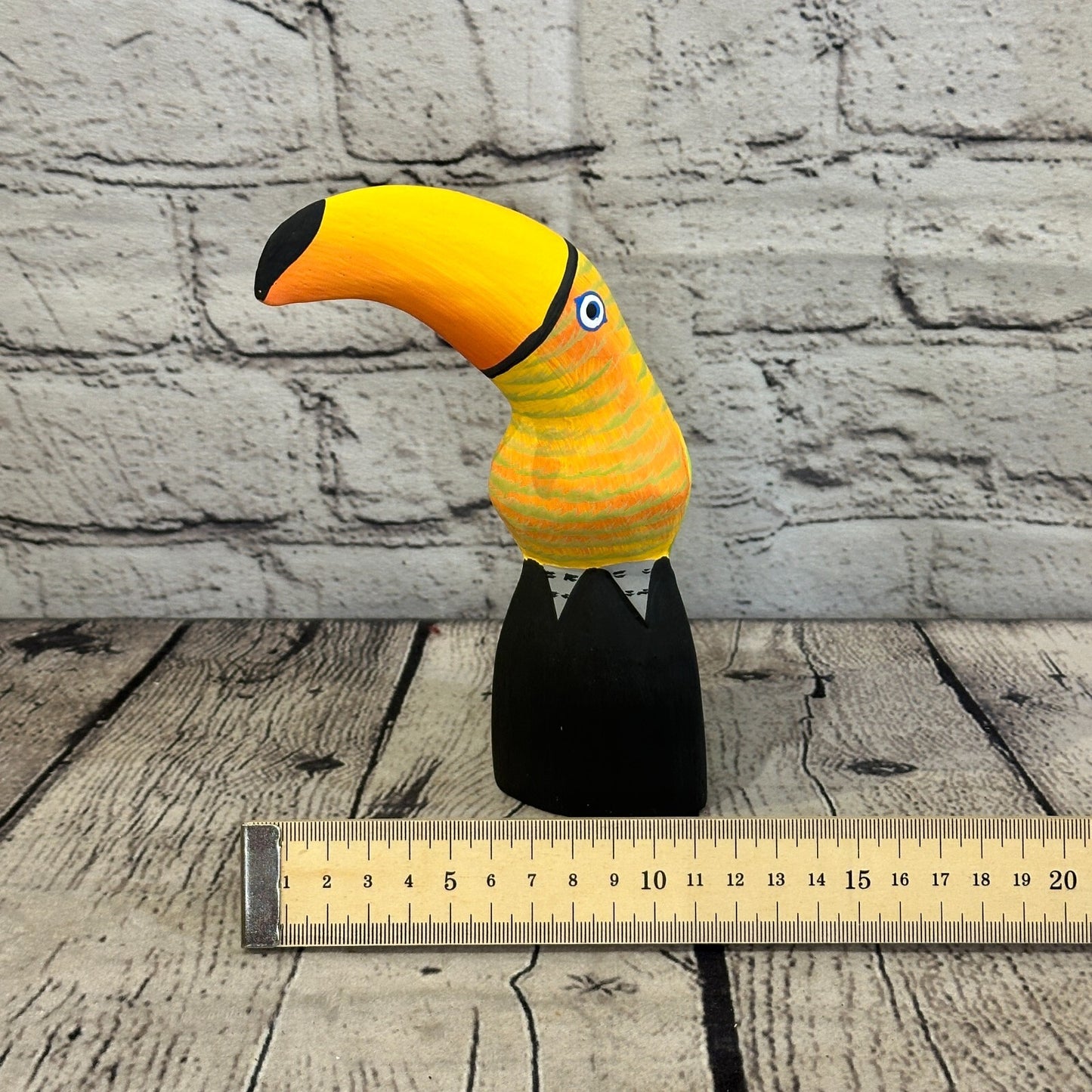 15cm Yellow Toucan Bird Ornament Statue Fair Trade Hand Made Carved Wood