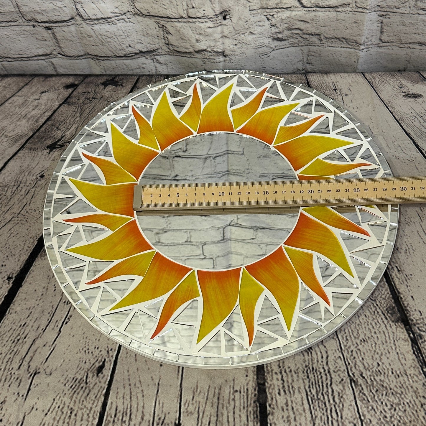 Orange Flame Sun Mosaic Tile Wall Mirror 40cm x 40cm 16 Inches Handmade New
