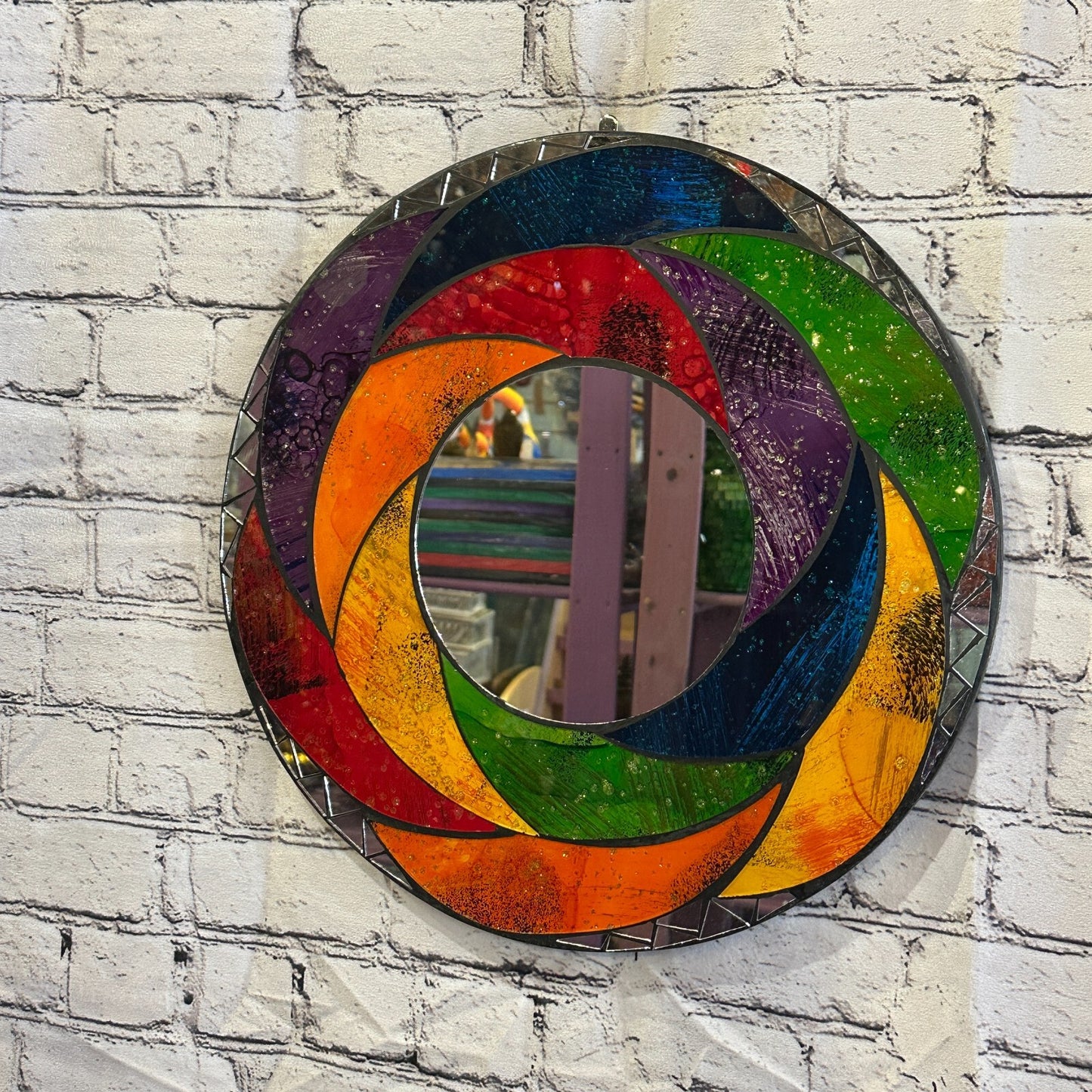 Rainbow Swirl Crescent Mosaic Tile Wall Mirror 40cm x 40cm 16 Inches Handmade