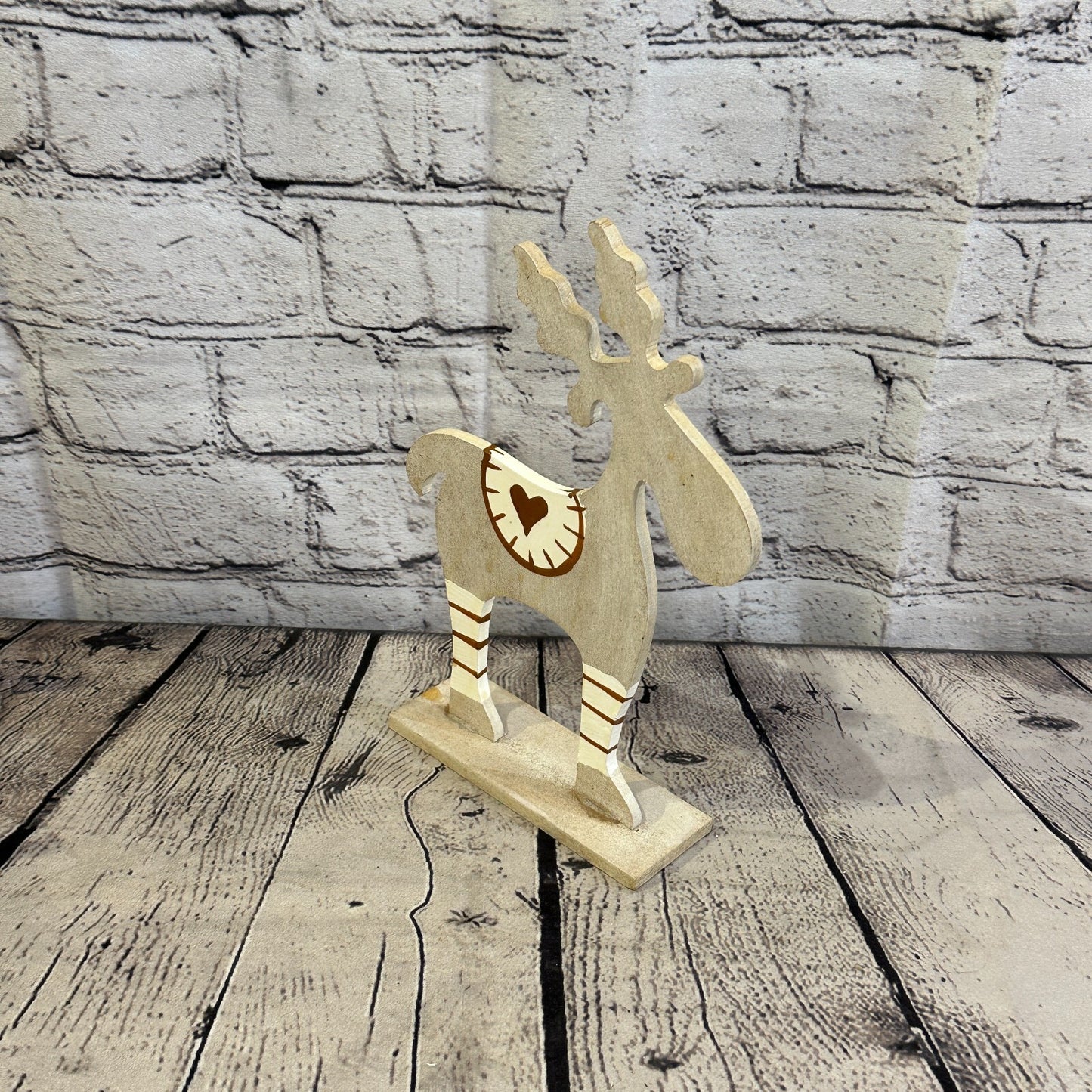 25cm x 20cm Grey Handcrafted Wood Reindeer Xmas Christmas Ornament Antlers