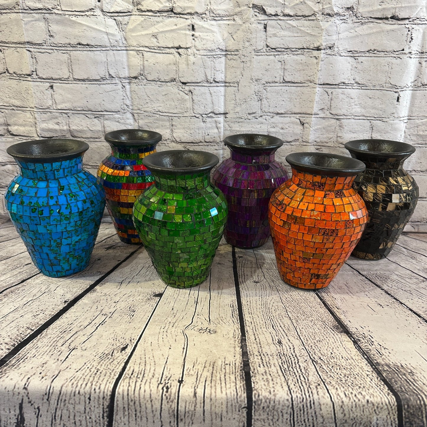 20cm Brown Gold Hand Painted Glass Mosaic Terracotta Vase Vessel Ceramic Pottery