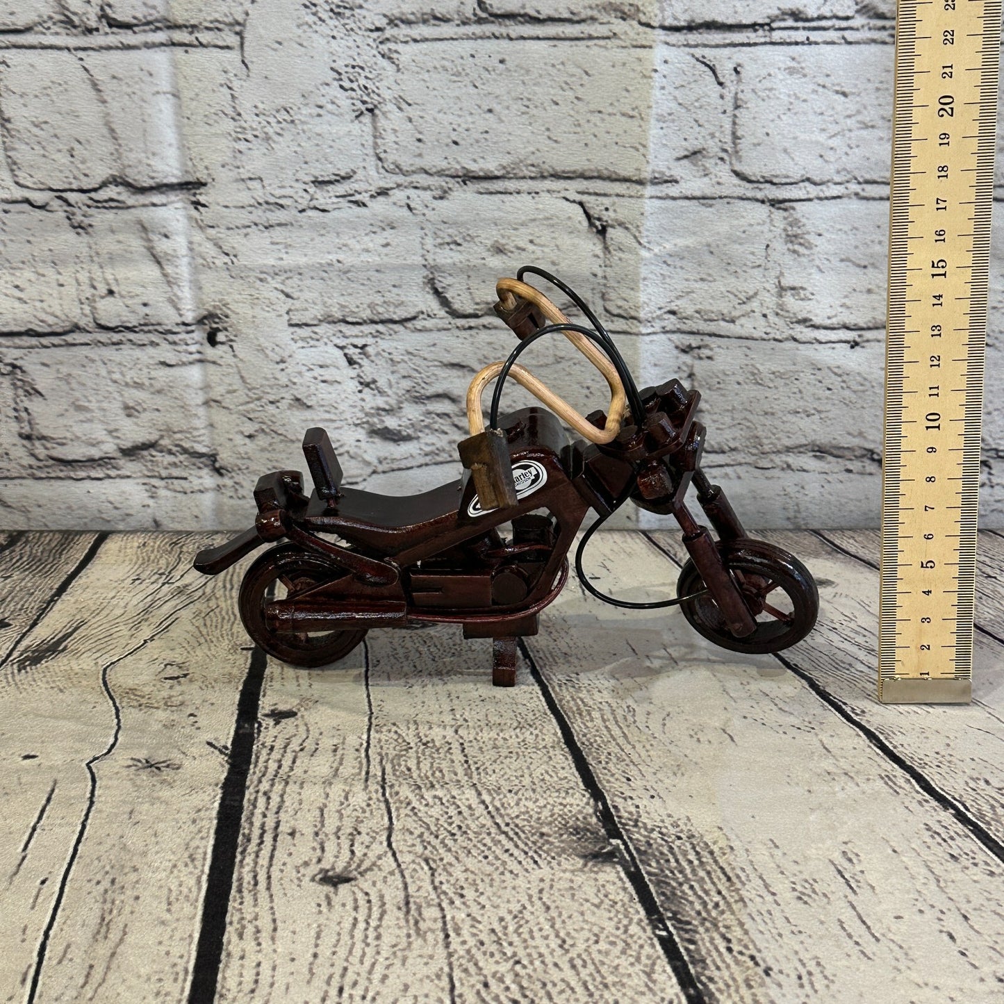 20cm Small Dark Wood Motorbike Motorcycle Model Wooden Ornament Decorative Bike
