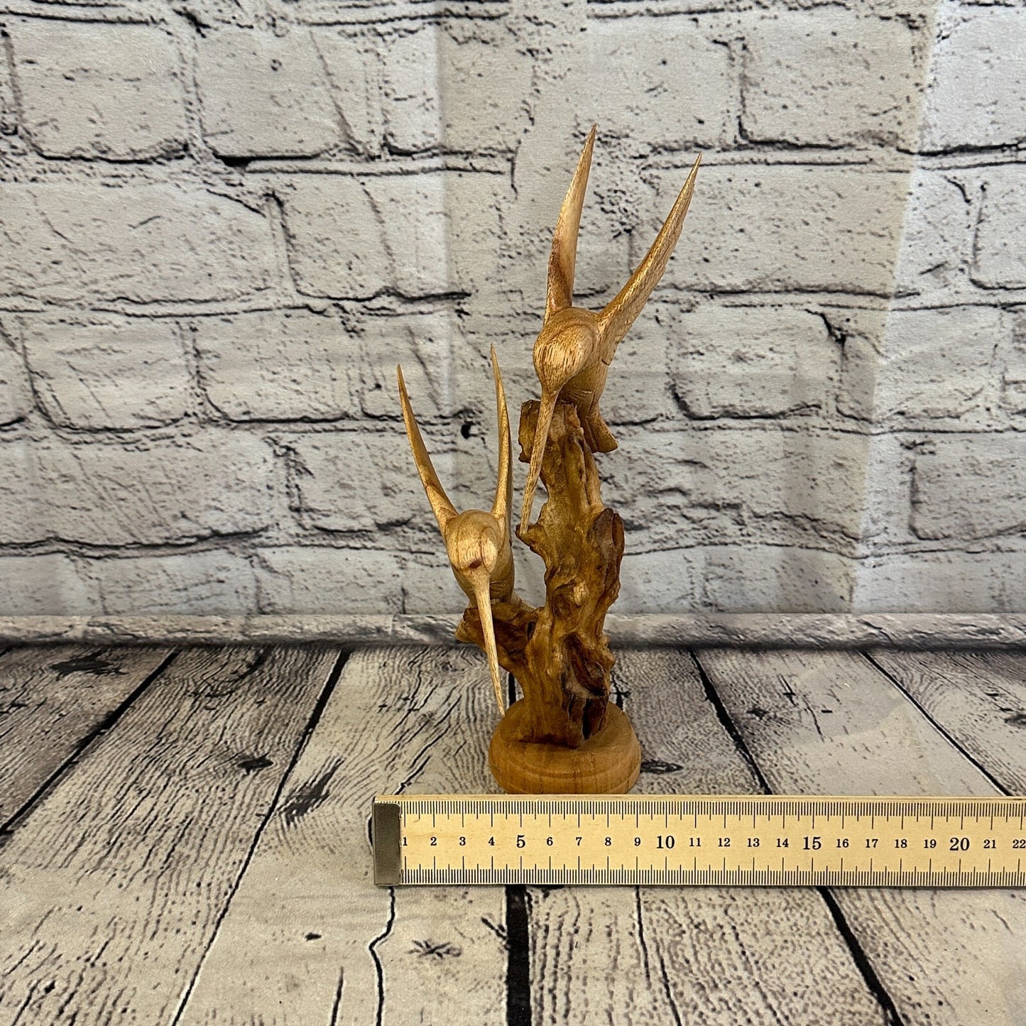 25cm Double Humming Bird Mushroom Parasite Ornament Natural Carving Wooden