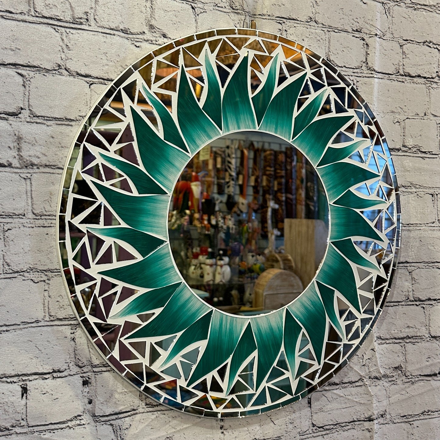 Green Flame Sun Mosaic Tile Wall Mirror 50cm x 50cm 20 Inches Handmade New