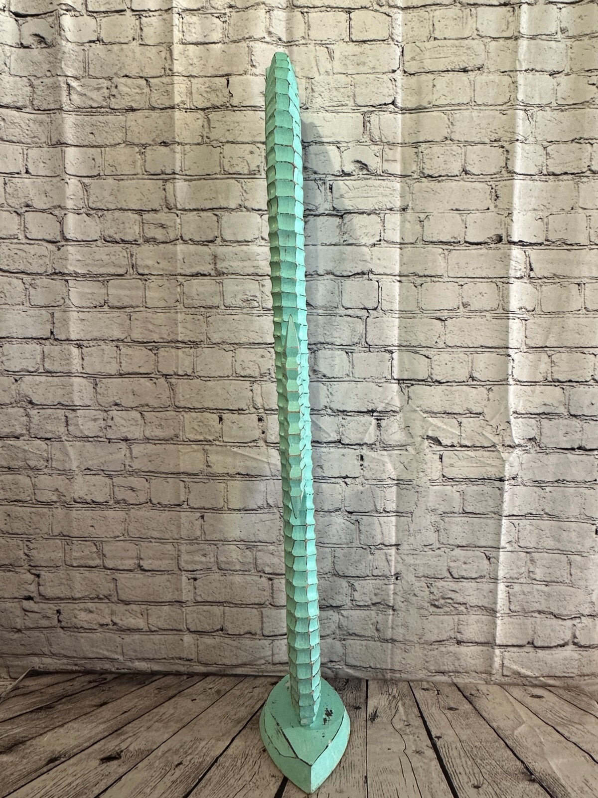 100cm Green Plain Wooden Shabby Seahorse Statue Ornament Fair Trade Handcarved