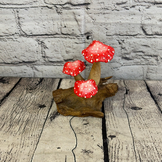 Red Painted Carved Mushrooms Parasite Ornament Natural Carving Fairtrade Wooden