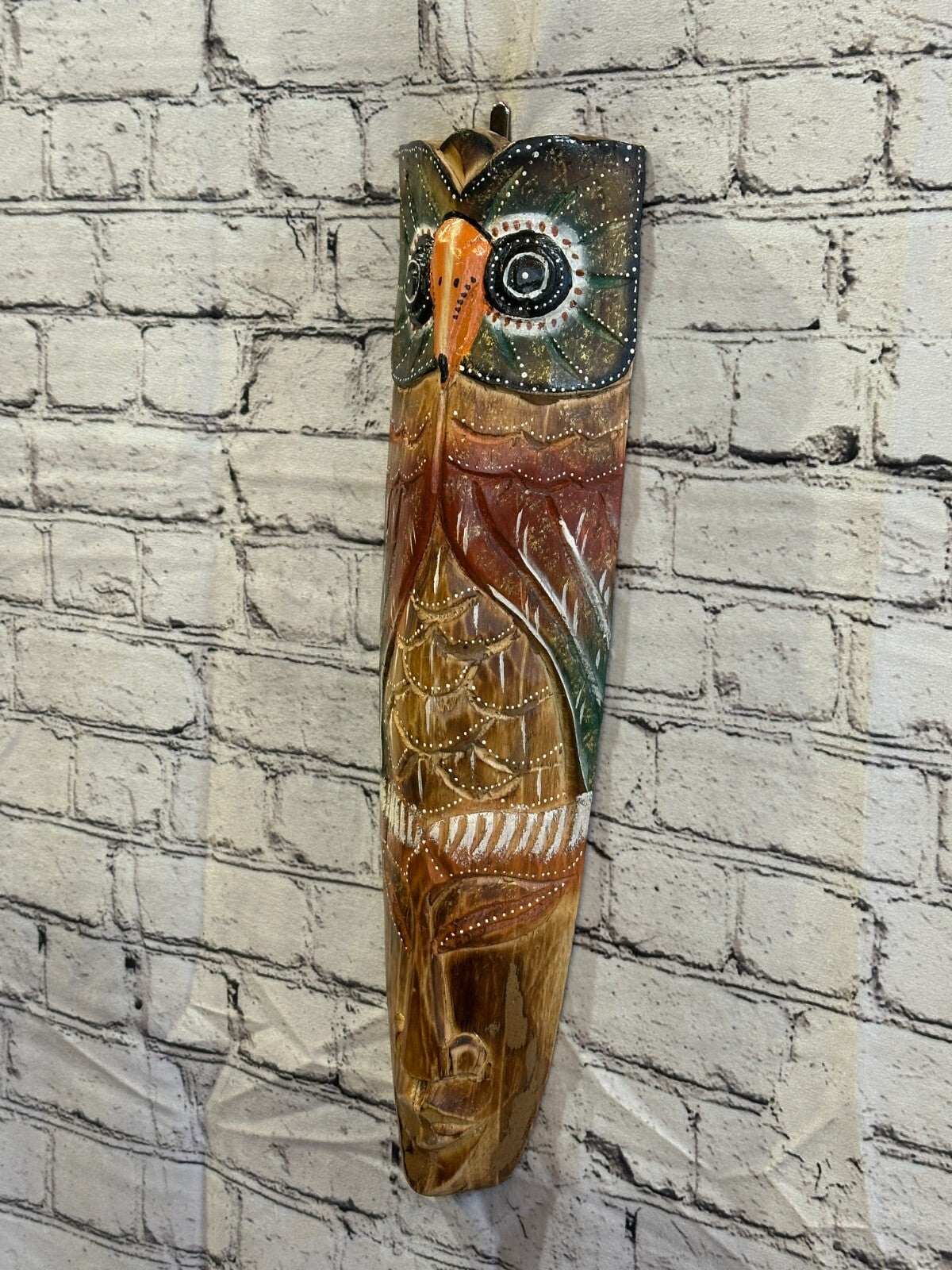 50cm Owl Head Hand Carved Fair Trade Wooden Animal Wall Art Wall Hang Mask
