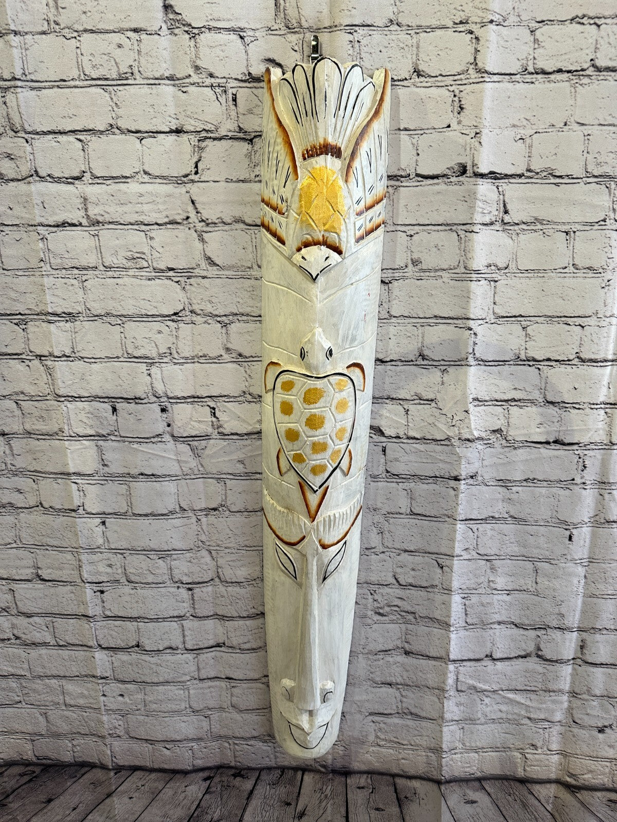 100cm White Turtle Hand Carved Fair Trade Wooden Animal Wall Art Hang Mask