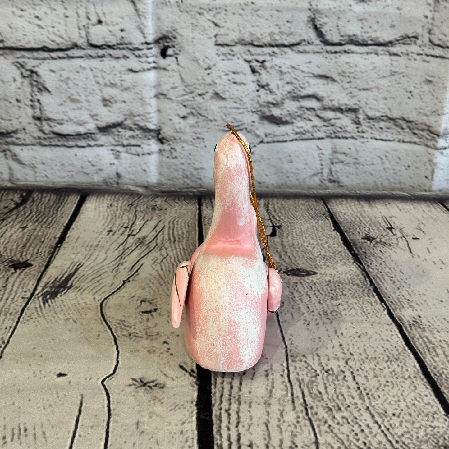 10cm Pink Flamingo Sitting Animal, Wooden Shelf Ornament Handmade and Fairtrade