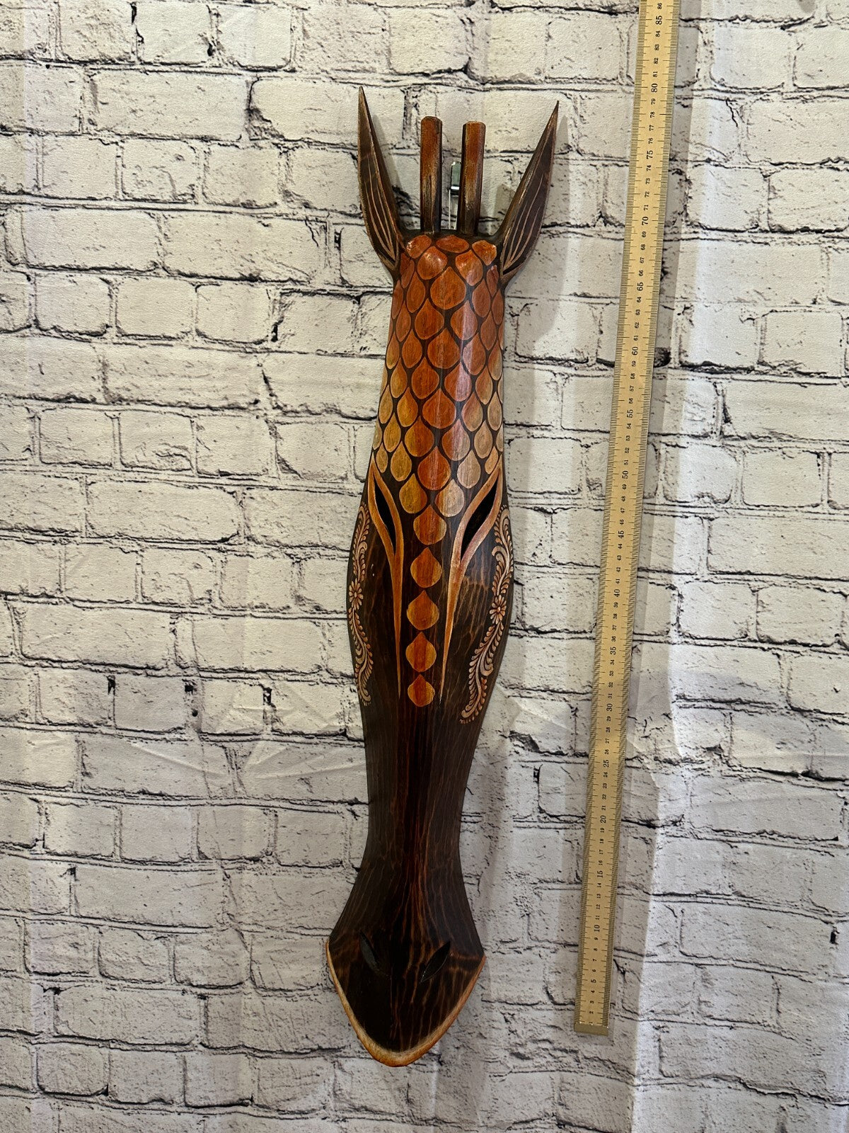 100cm Artist Giraffe Hand Carved Fairtrade Wooden Animal Wall Art Wall Hang Mask