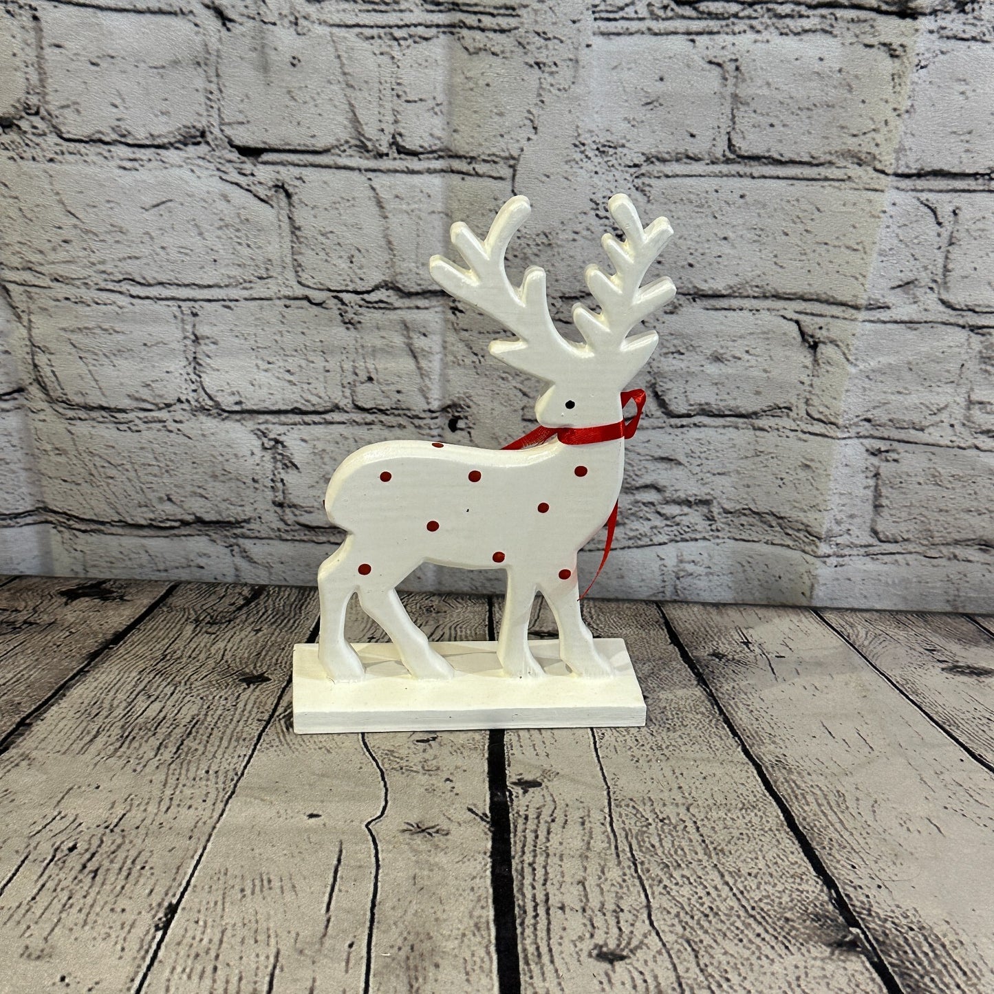 22cm x 14cm White Handcrafted Wood Reindeer Xmas Christmas Ornament Antlers