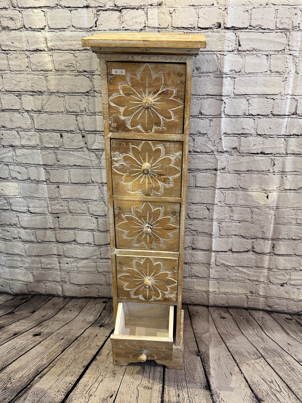 100cm x 25cm Cream 5 Draw Wooden Side Cabinet Living Hallway Storage Furniture