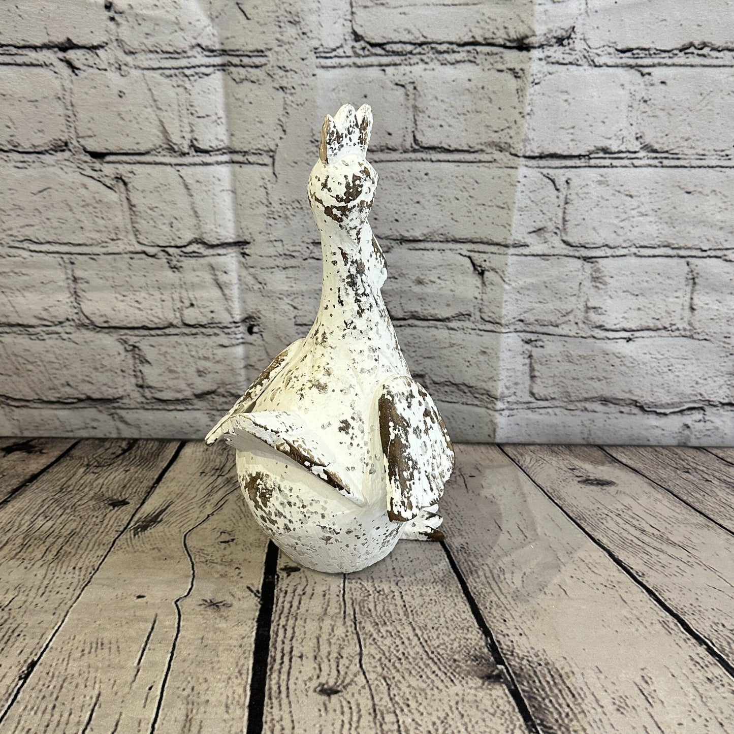 25cm x 12cm White Shabby Wooden Rooster Cockerel Retro Collectable Hand Carved