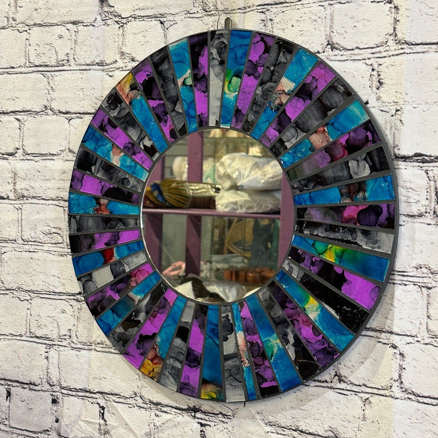 Purple Blue Line Mosaic Tile Wall Mirror 40cm x 40cm 16 Inches Handmade New