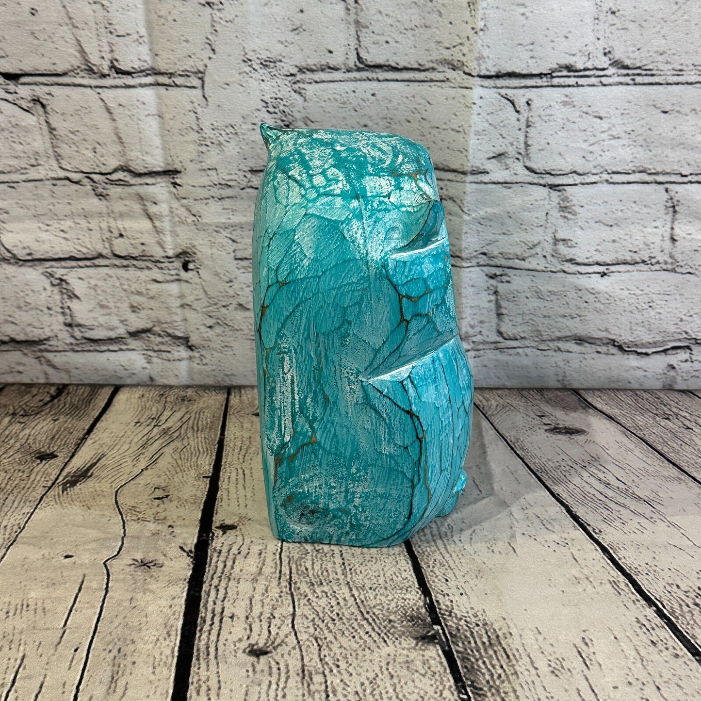 20cm x 15cm Green Flower Wooden Shabby Owl Statue Ornament Fair Trade Handcarved