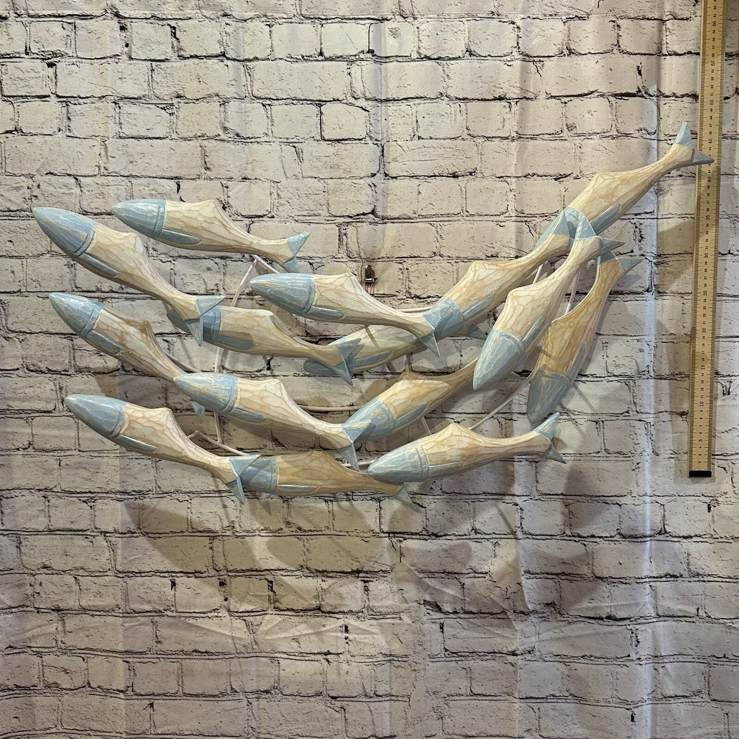 80cm Blue Brown Shoal Of Fish On Wood   Fish Decoration Fish Shoal Sprats Fish