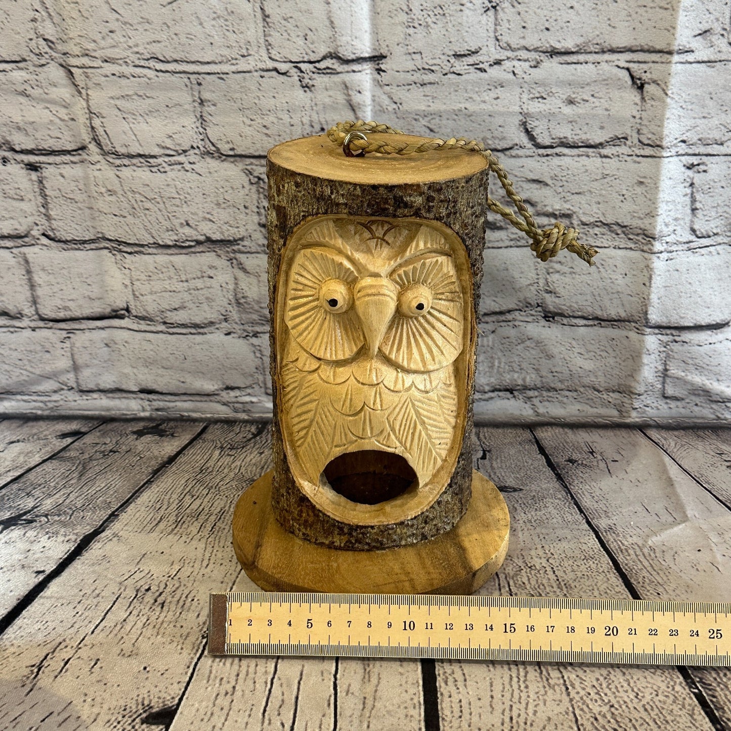Bird House Barn Owl Of The Woods 25cm Hand Carved Tree Trunk Wood Fairtrade