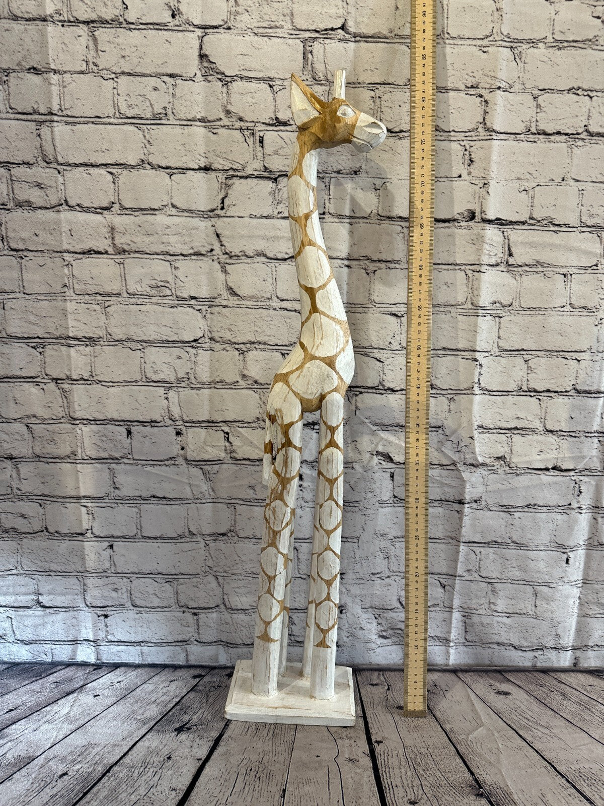 80cm White Dot Painted Wood Giraffe Tall Statue Wood Modern Hand Carved Painted
