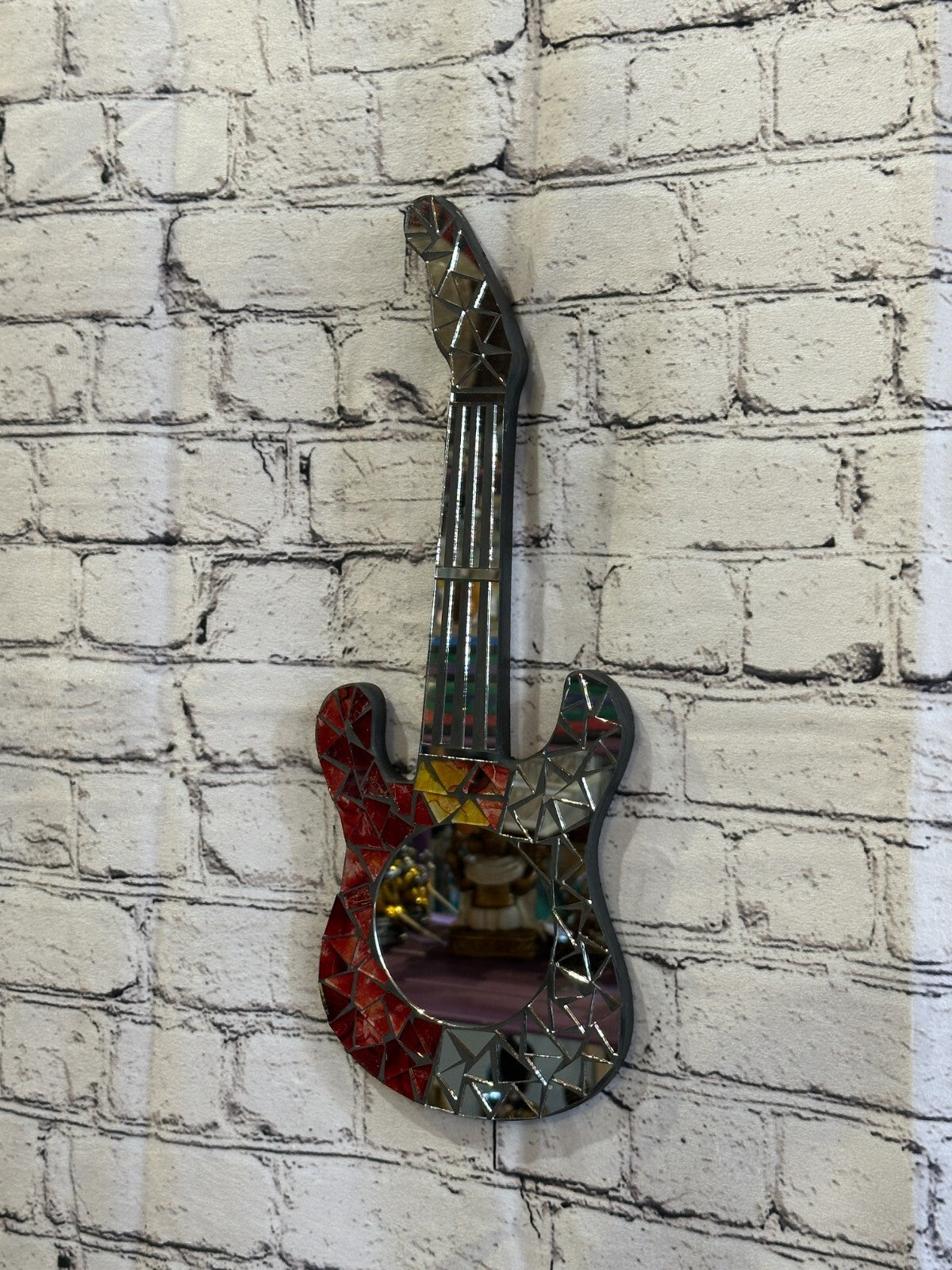 Red Guitar Mosaic Tile Wall Mirror 40cm x 15cm 16 Inches Handmade New