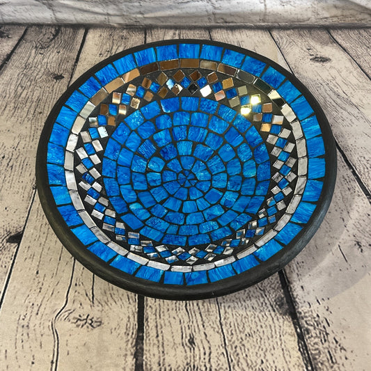 28cm Blue Round Mosaic Handmade Ceramic Glass Tile Bowl Fruit