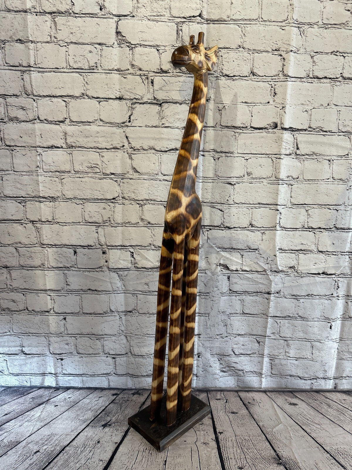 80cm Burnt Pattern Wood Giraffe Tall Statue Wood Modern Hand Carved Painted
